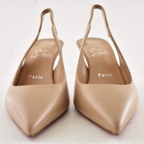 Christian Louboutin Hot Chick Sling 70 Nude Blush Nappa Leather Low Heel Pump 37 - Picture 6 of 11